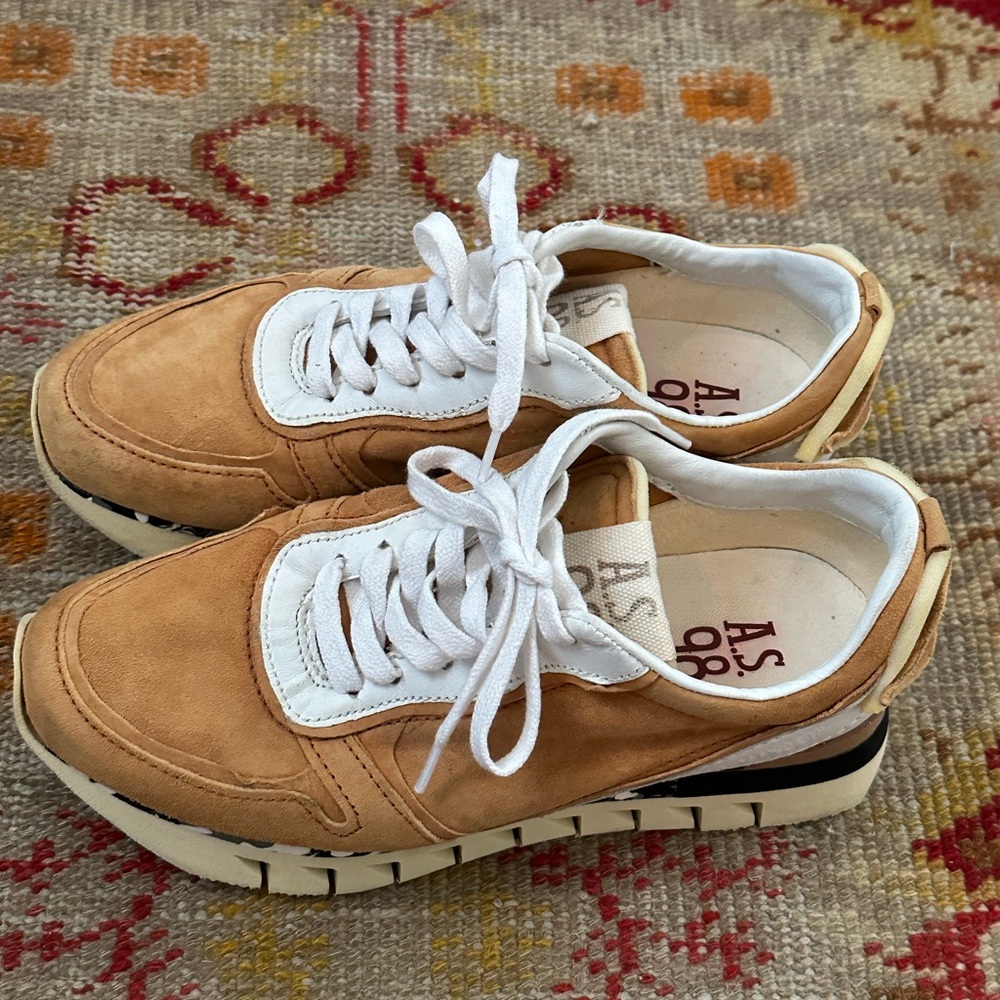 A.S.98 Tan and White Suede Athletic Sneakers - Picture 5 of 7